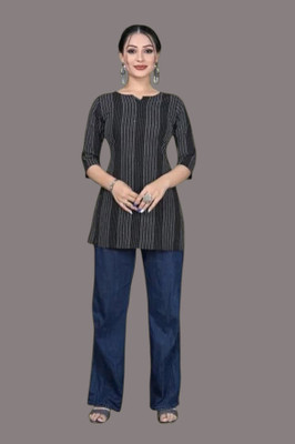 texpa Women Printed Straight Kurta(Grey)