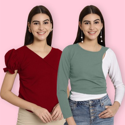 Tromko Casual Solid Women Red, Green Top