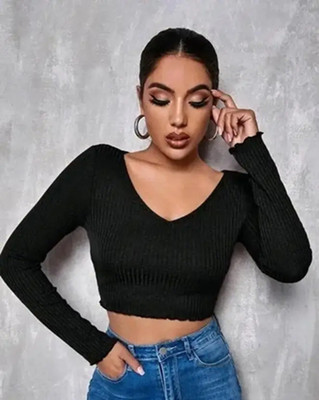Mcgluwa Casual Self Design Women Black Top