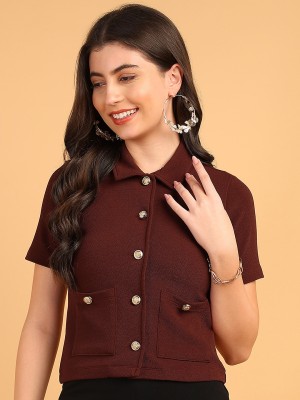 saffe Casual Solid Women Brown Top