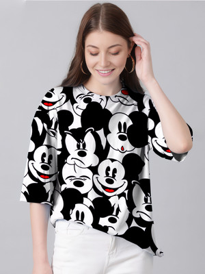 tulsi enterpries Printed Women Round Neck Black, White T-Shirt