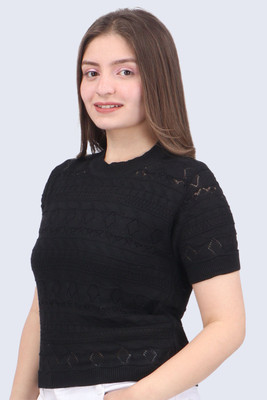 FEVERFEW Party Self Design Women Black Top