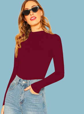 Dream Beauty Fashion Casual Solid Women Maroon Top
