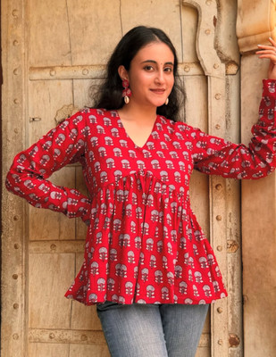 SANGANIENTERPRICE Casual Printed Women Red Top
