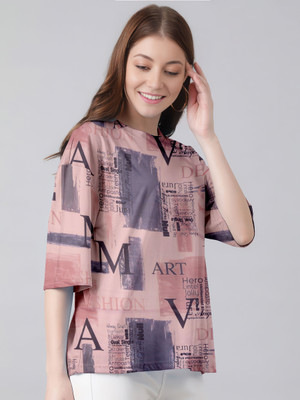 TULSI ENTERPRISE Printed, Typography Women Round Neck Reversible Brown T-Shirt