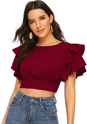 lovespreadin Casual Solid Women Maroon Top