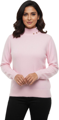 Kriti Solid Round Neck Casual Women Pink Sweater