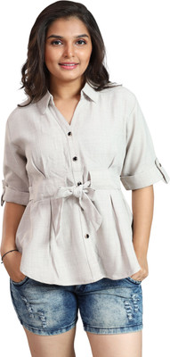 Avenzaa Casual Solid Women Grey Top