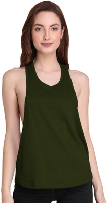 THE BLAZZE Casual Solid Women Dark Green Top