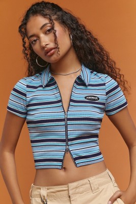 FOREVER 21 Casual Striped Women Blue Top