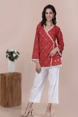 SHUBHAMTEXTILES Women Printed Tunic Kurta(Maroon)