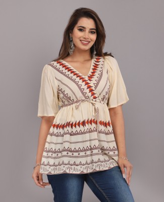 Kaviraj Casual Printed Women Beige, Brown, Red Top