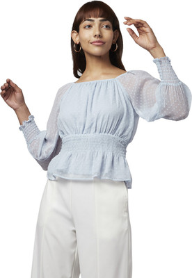 Honey By Pantaloons Casual Self Design Women Blue Top