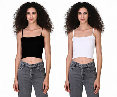 SriSaras Casual Solid Women Black, White Top