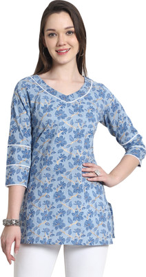 HouseOfCommon Women Printed Straight Kurta(Light Blue)
