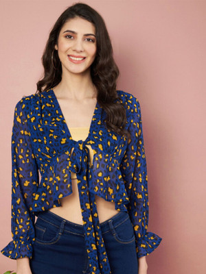 SZN Casual Printed Women Dark Blue Top