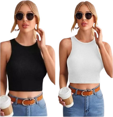 TUSI Casual Solid Women White, Black Top