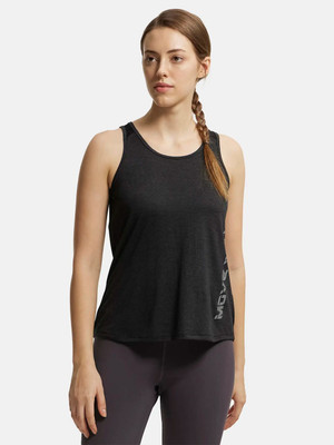 JOCKEY Casual Sleeveless Graphic Print Women Black Top