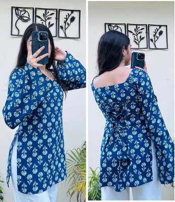 Revayat Ras Formal Printed Women Blue Top