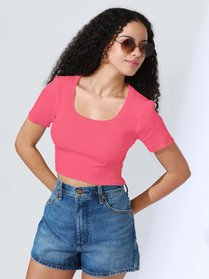 SHOWOFFFF Casual Solid Women Pink Top