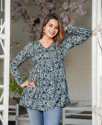 SHRI KRISHNA TEXTILE Party Printed Women Blue Top