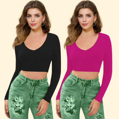 Dream Beauty Fashion Casual Solid Women Pink, Black Top