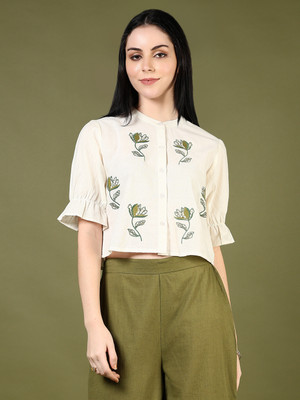 V-MART Casual Self Design Women Beige Top