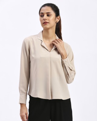 fithub Casual Solid Women Beige Top