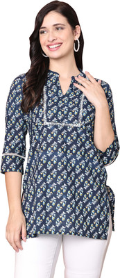 Wonder Weave Casual Printed Women Blue Top