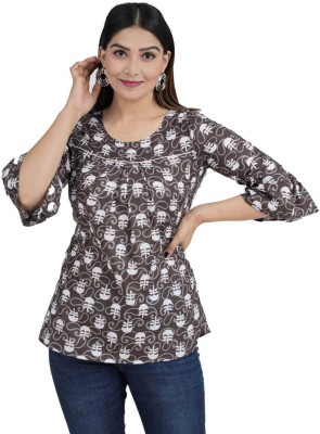 Shree Swaminath Fashion Casual Printed Women Brown Top