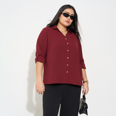 Honey Curvytude by Pantaloons Casual Solid Women Maroon Top