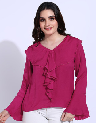 all about you Casual 3/4 Sleeve Self Design Women Pink Top