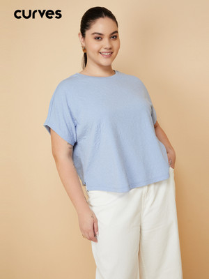 MAX Casual Solid Women Blue Top