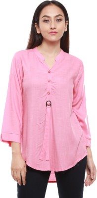 V-MART Casual Solid Women Pink Top