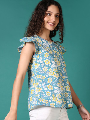 V-MART Casual Printed Women Blue Top