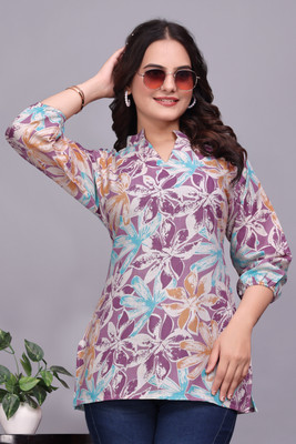 Fashion Fizzz Casual Floral Print Women Purple Top