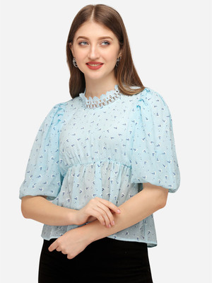 SXV STYLE Casual Printed Women Blue Top