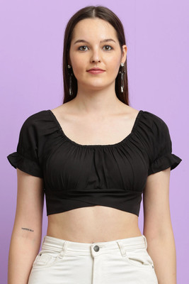 CLOTHINK India Party Solid Women Black Top