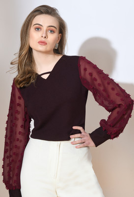 SAKSHI TRADER Casual Solid Women Maroon Top