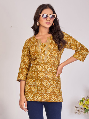 Larqi Casual Floral Print Women Yellow Top