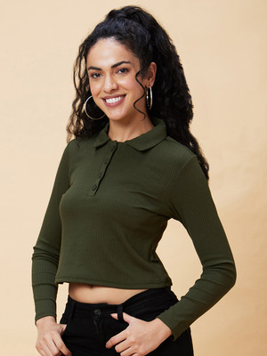 Globus Casual Solid Women Green Top