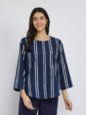 Pink Fort Casual Striped Women Dark Blue Top