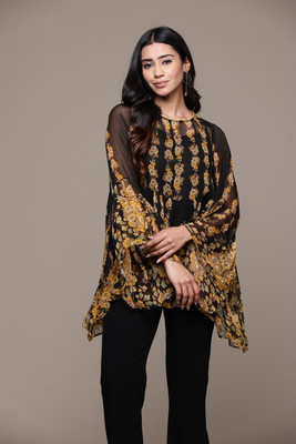aarke Ritu Kumar Casual Floral Print Women Black Top