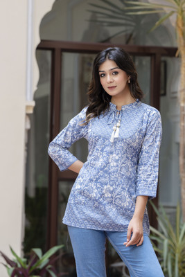 WOMENISHKURTI Casual Printed Women Blue Top
