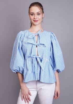 NUEVOSDAMAS Party Checkered Women Blue, White Top