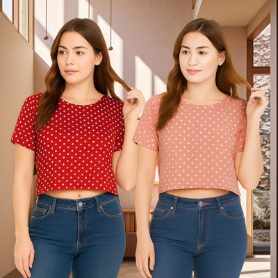 UNICUS APPAREL Casual Polka Print Women Pink, Red Top