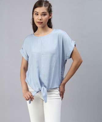 SHOWOFFFF Casual Solid Women Blue Top