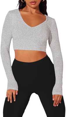 THE BLAZZE Casual Solid Women Grey Top