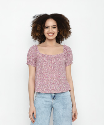 American Eagle Outfitters Casual Floral Print Women Purple Top