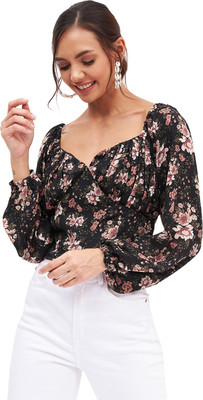 KIBO Casual Printed Women Black Top